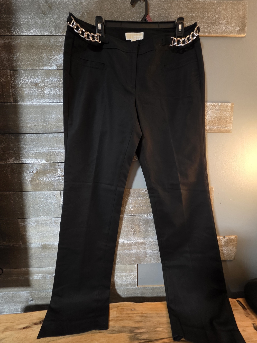 Michael Kors Black Wide-Leg Pants with Chain Waist Detail